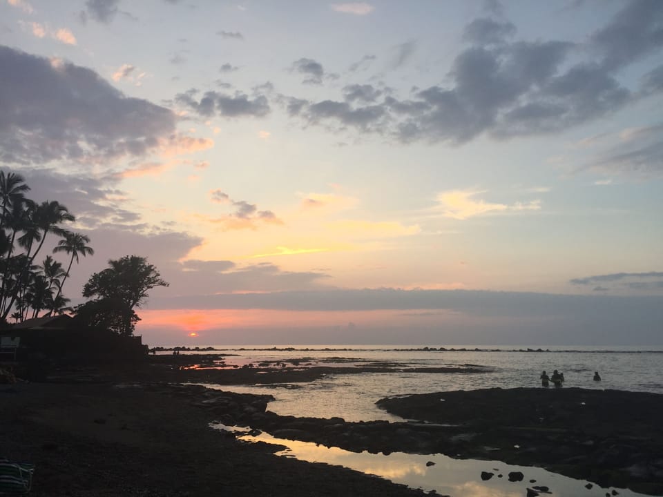 Sunset at Kahalu'u Beach across Street.