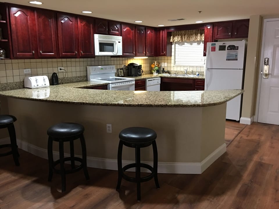 Plenty of room to move around in this large kitchen.