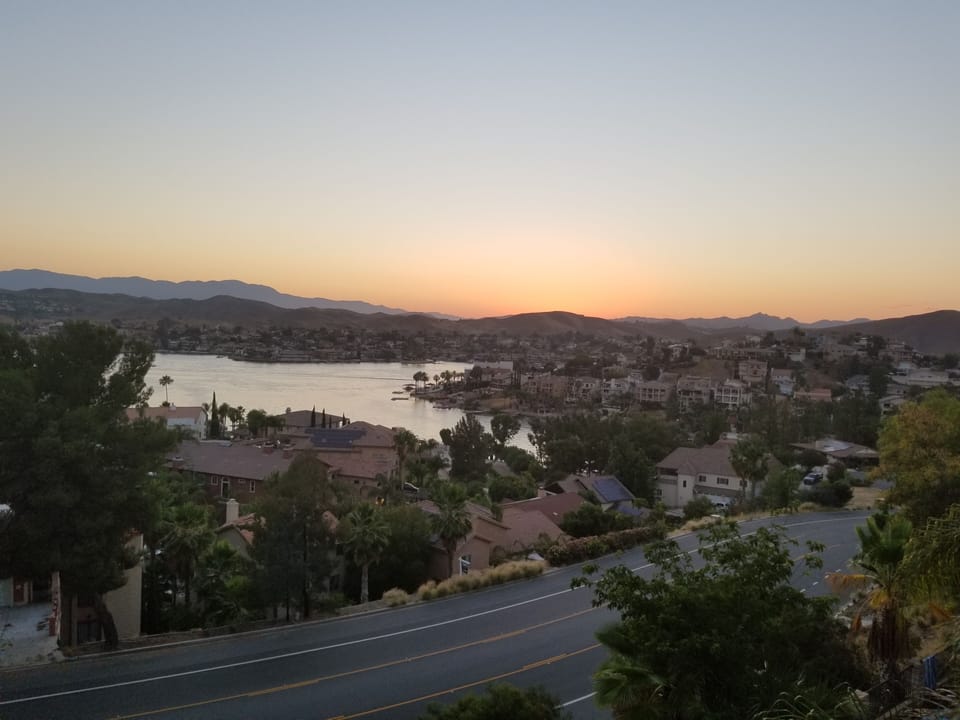 Northwestern view of Canyon Lake and sunset after glow.