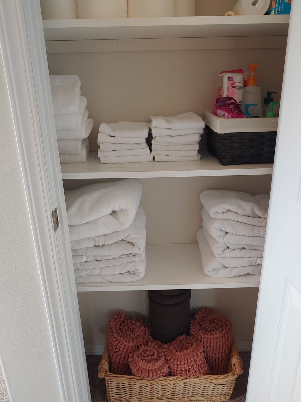 Linen closet - supplies, first aid kit, razors etc.