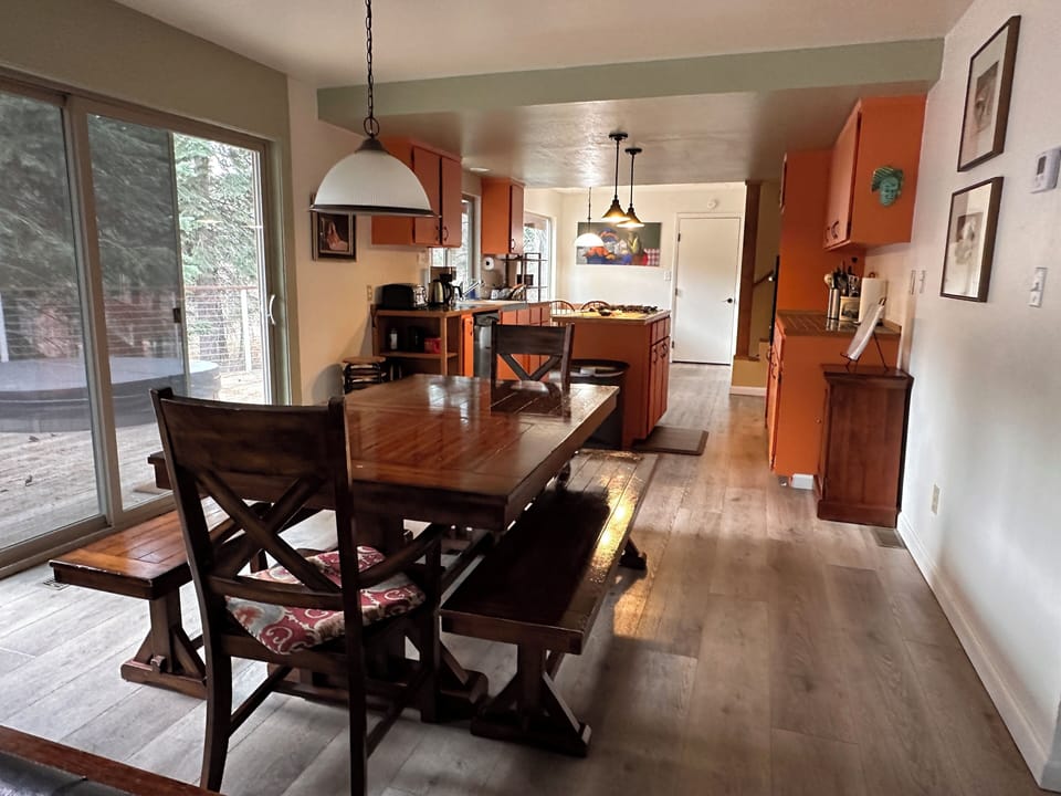 living room through the kitchen area
