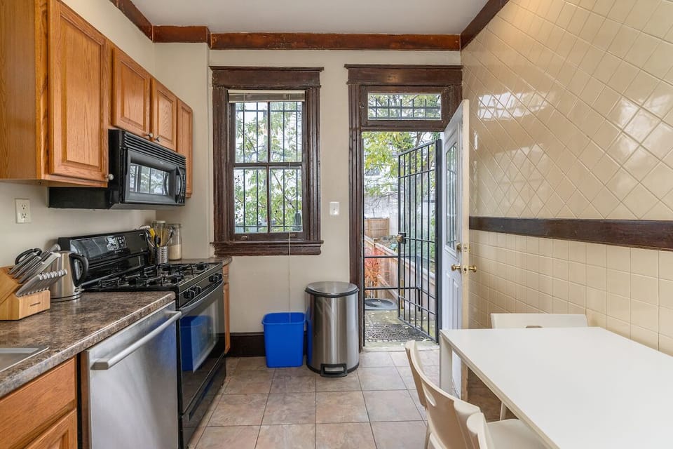 kitchen with view of back entrance