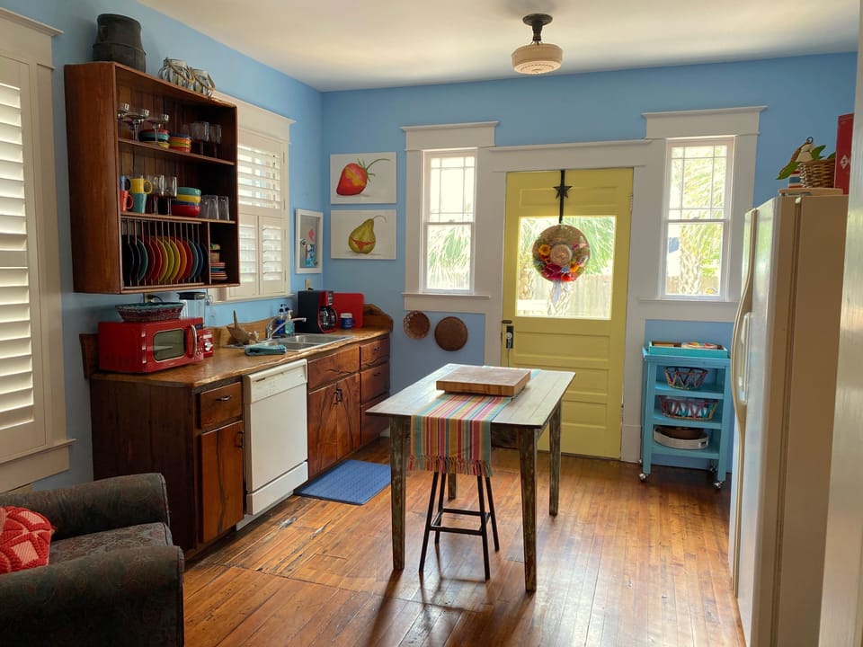 Colorful, rustic kitchen with all the modern conveniences