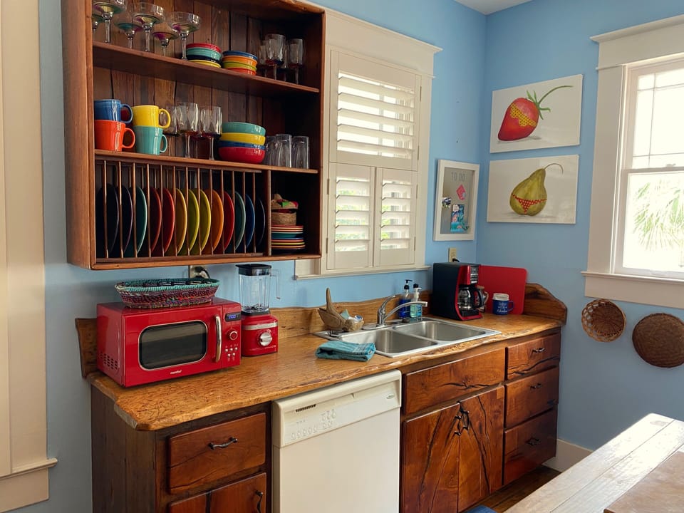 Dish rack features colorful Fiestaware. Which color plate do you like best?