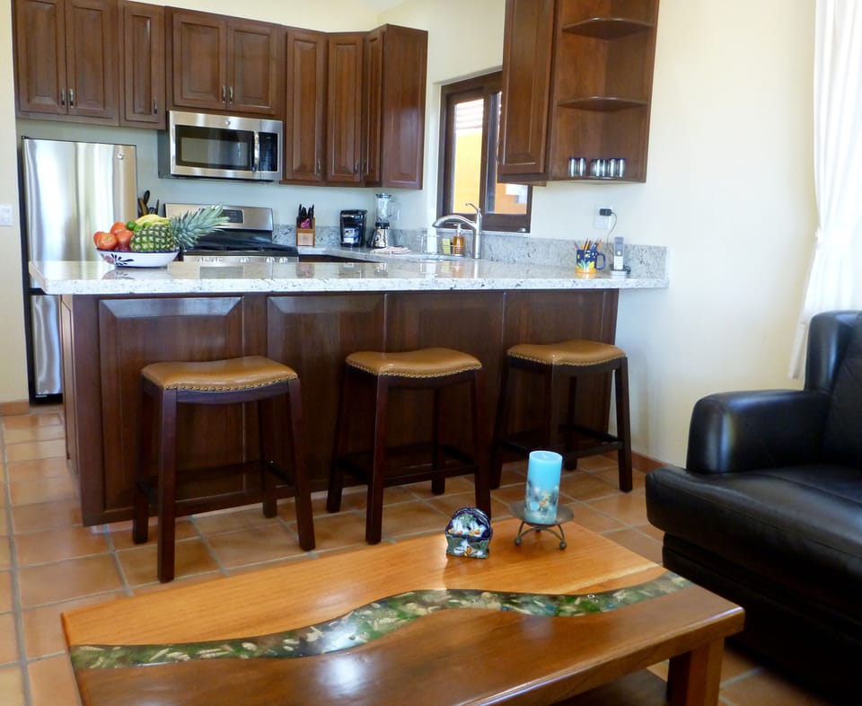 Custom made coffee table, kitchen and counter seating