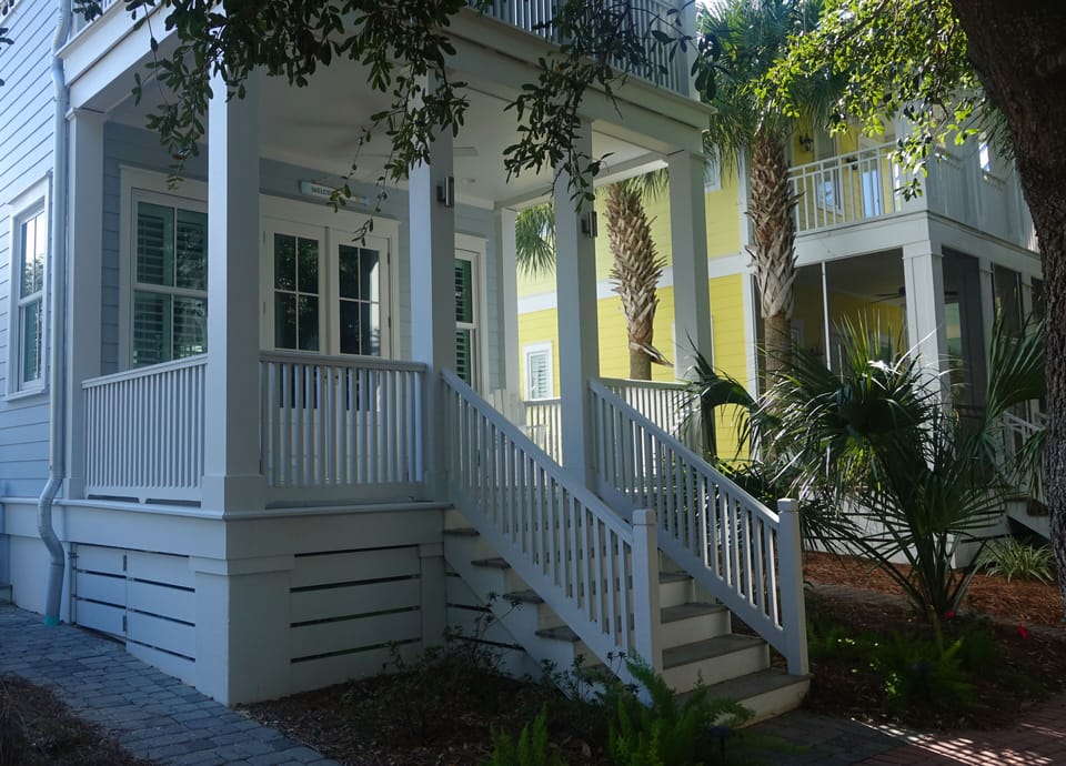 Storage under the front porch contains a large assortment of beach toys