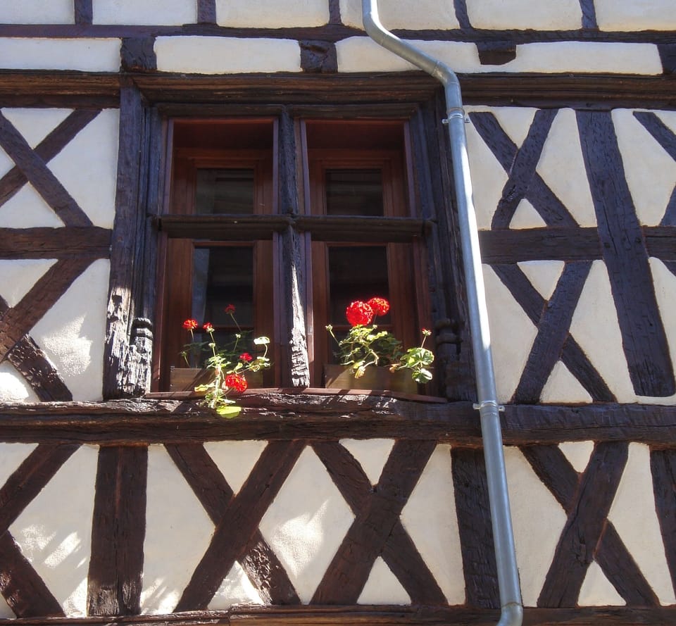 summer flowers and medieval colombage