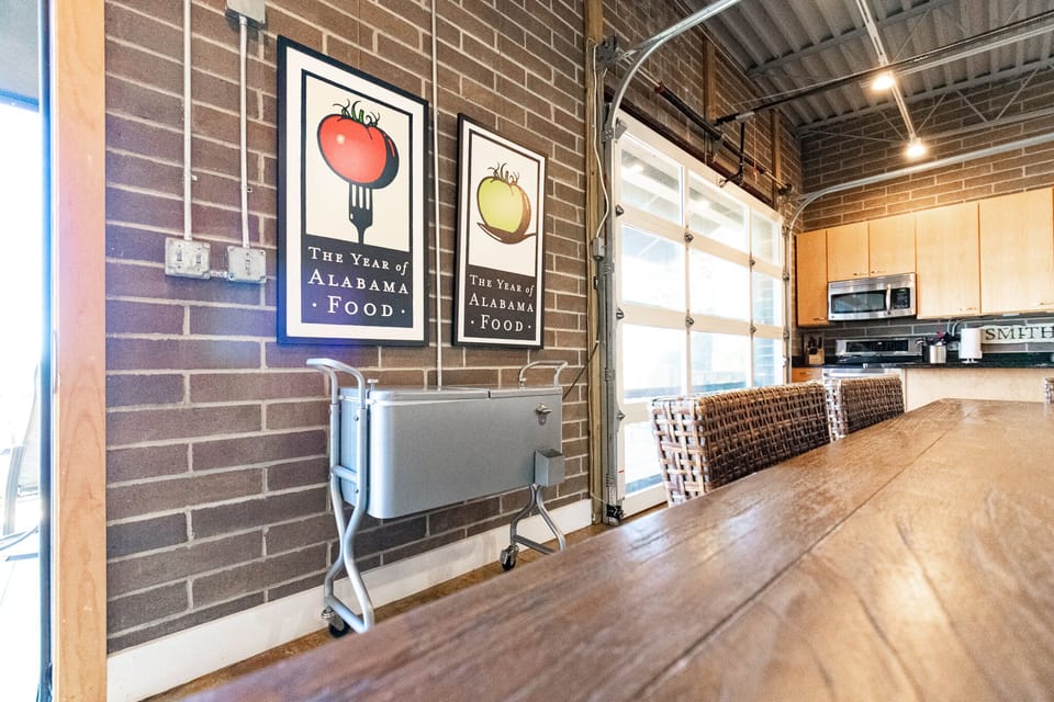 Dining Area with Rolling Stainlesss cooler

