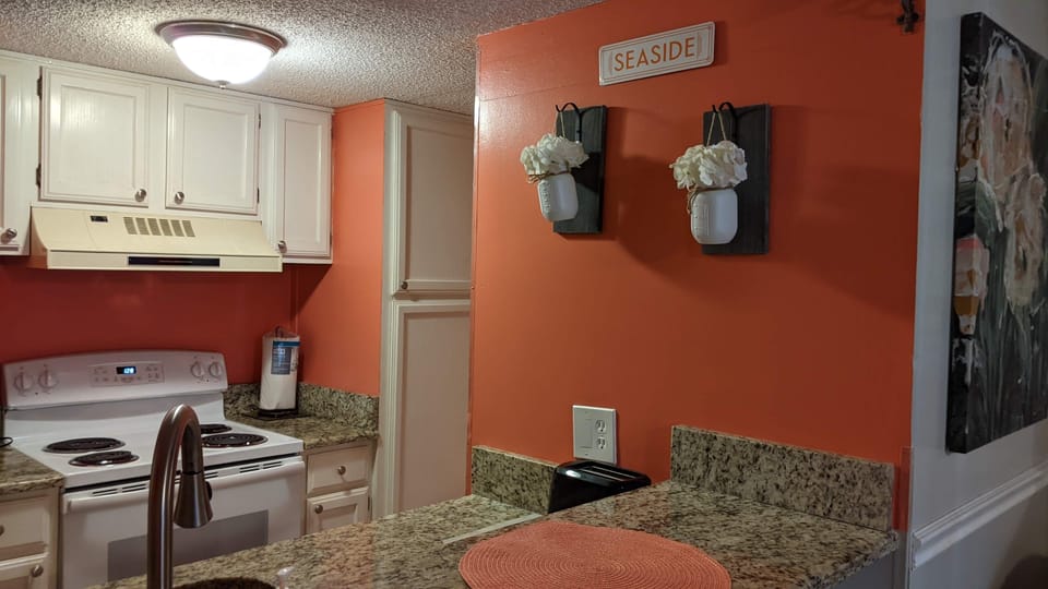 Full size stove/oven, fridge, microwave, and many small appliances provided!