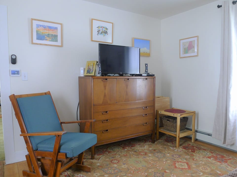 TV Room with entertainment console. Netflix, Hulu and local TV. DVD player.