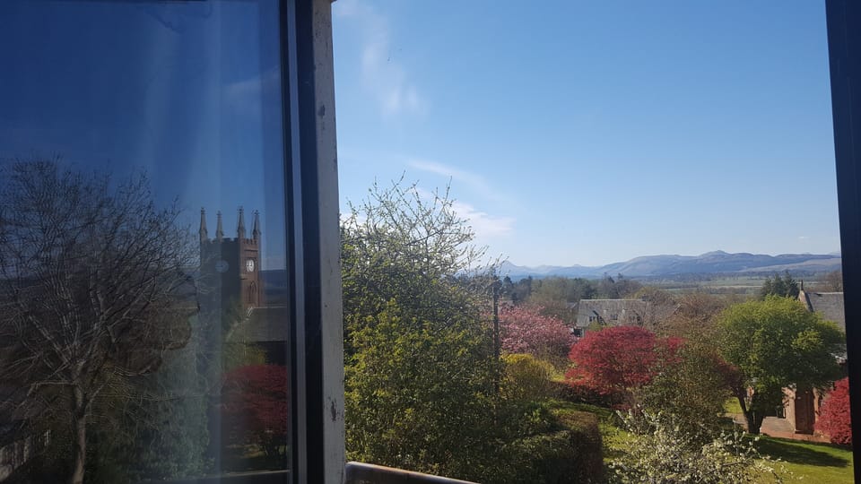 Open the window and breath in the view from the bathroom in the morning