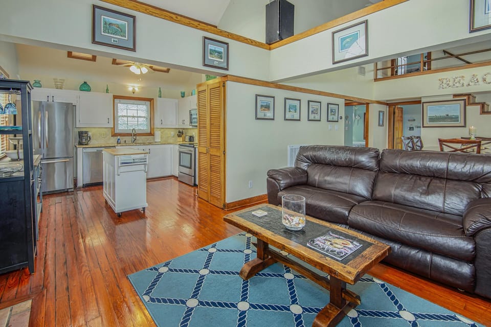 Open concept from living room to kitchen