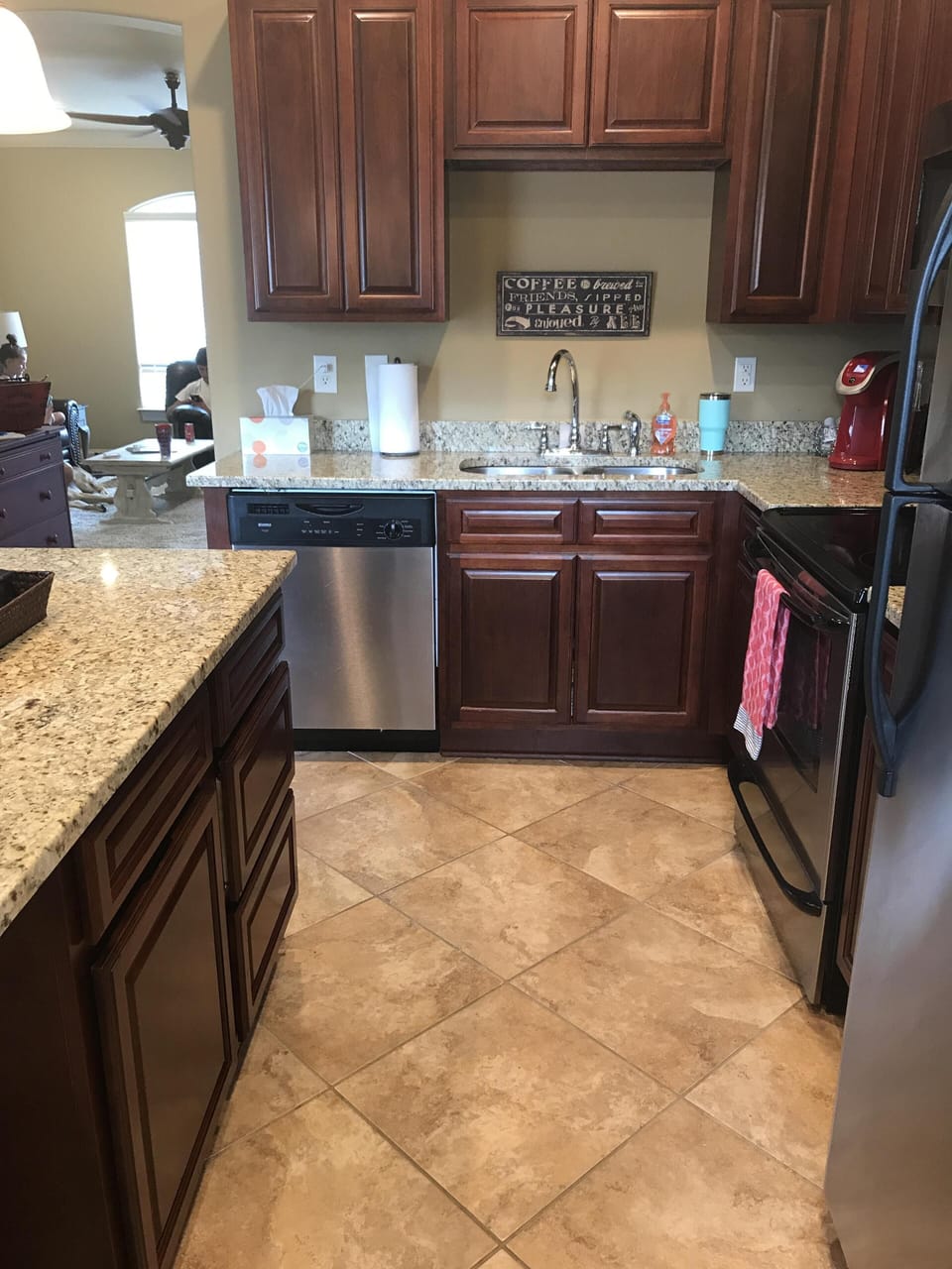 Fully stocked kitchen.