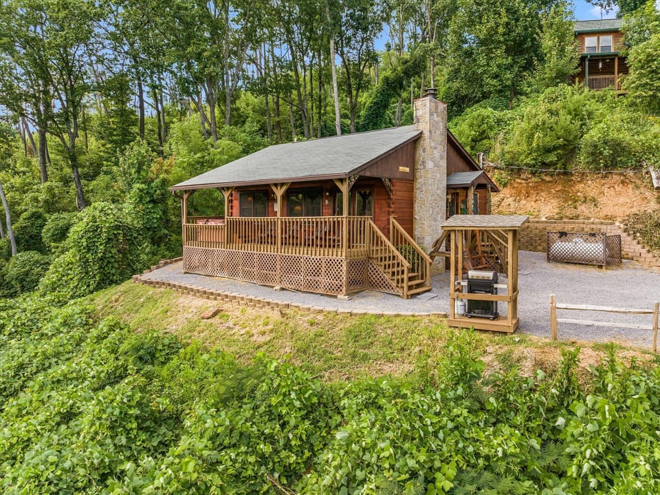 Drone view of the cabin. Peaceful and serene.