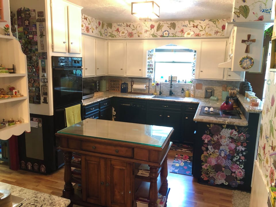 Kitchen, with view to back yard. 