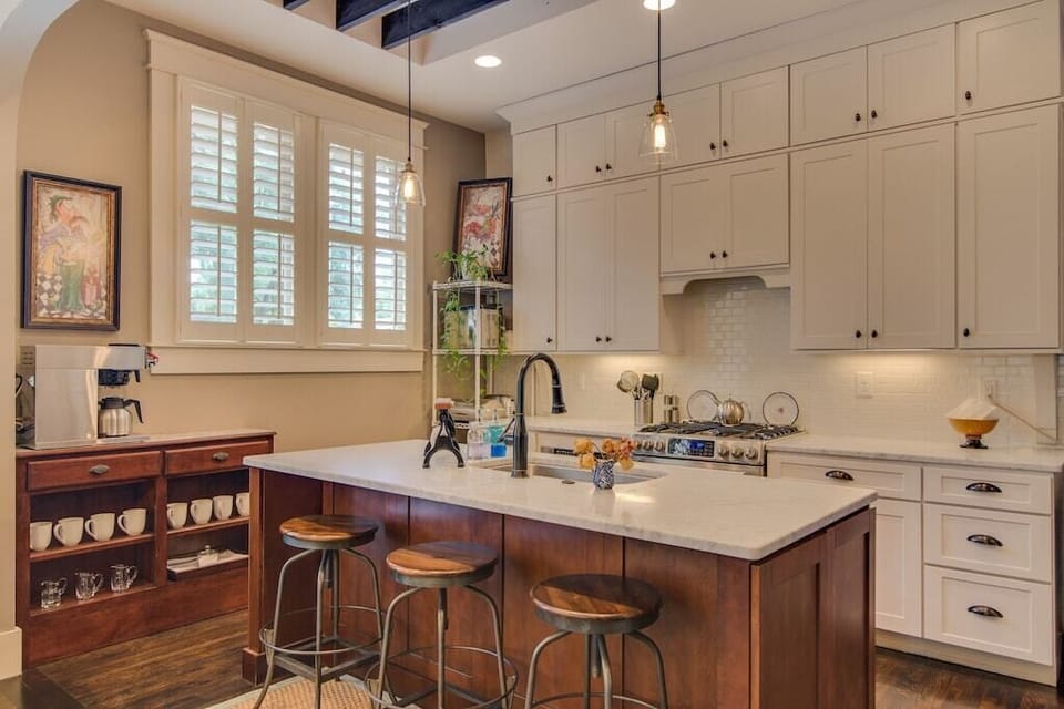 Kitchen's stocked with all the essentials including locally roasted coffee beans
