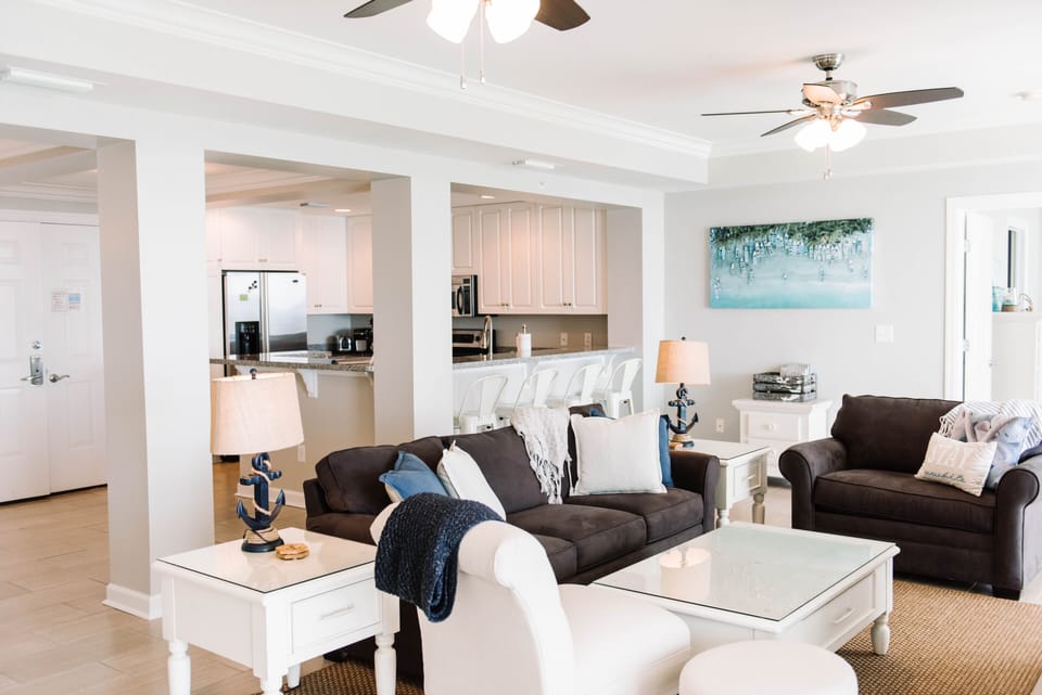 Living room has a pullout queen bed and twin bed in the chair! 
