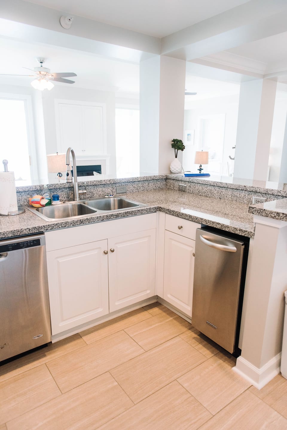 Kitchen has its own ice maker. 