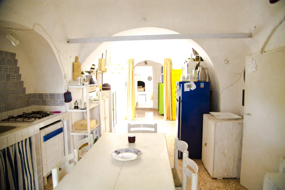 Kitchen and dining room and central hallway