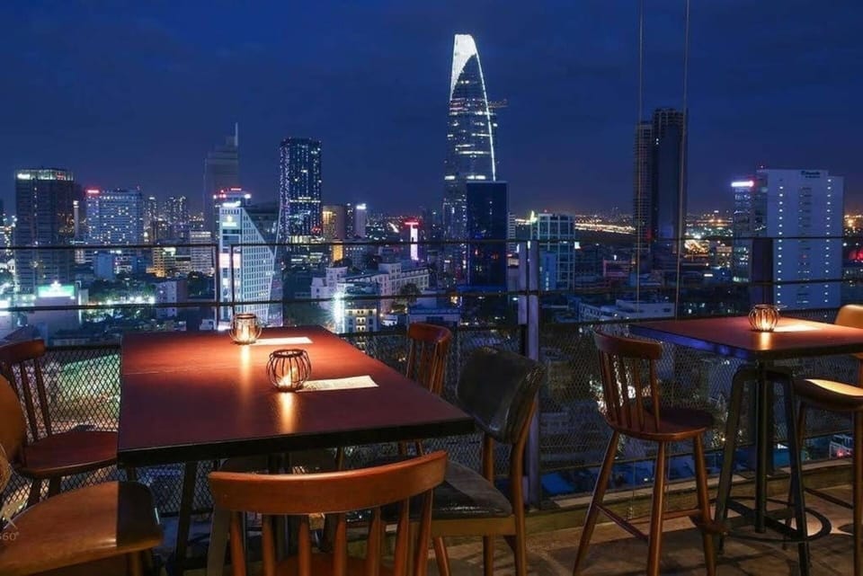 rooftop restaurant by night