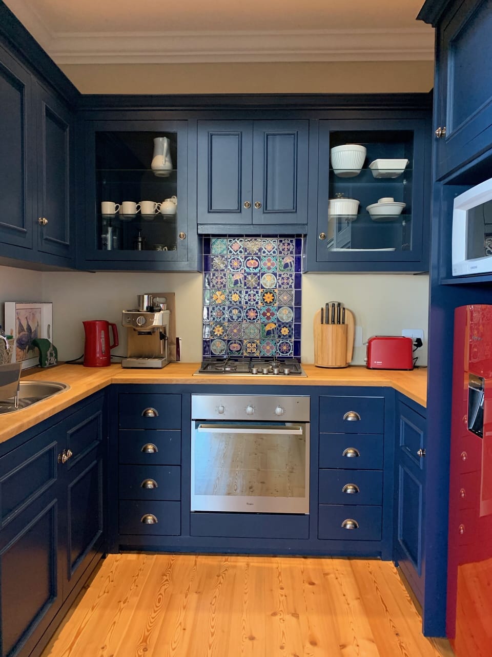 The kitchen is small and efficient.
