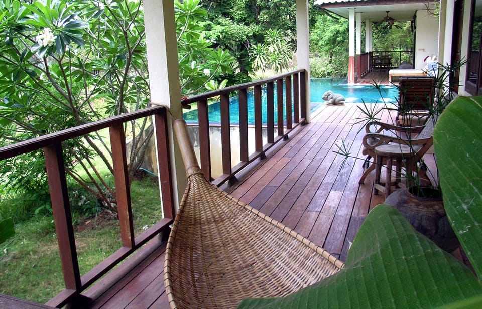 Hammock at gecko Villa with pool and plantation views