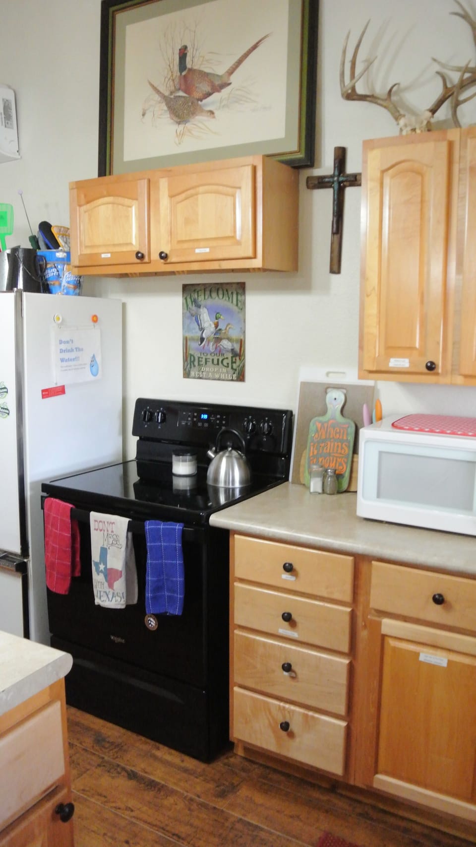electric stove, microwave,
 countertop icemaker
