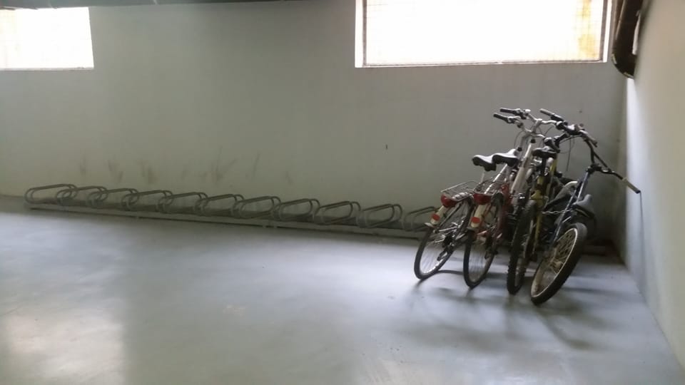 Locked space for bicycles.