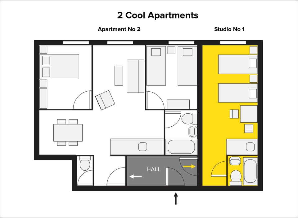 On the same floor we have another, 2 bedroom apartment