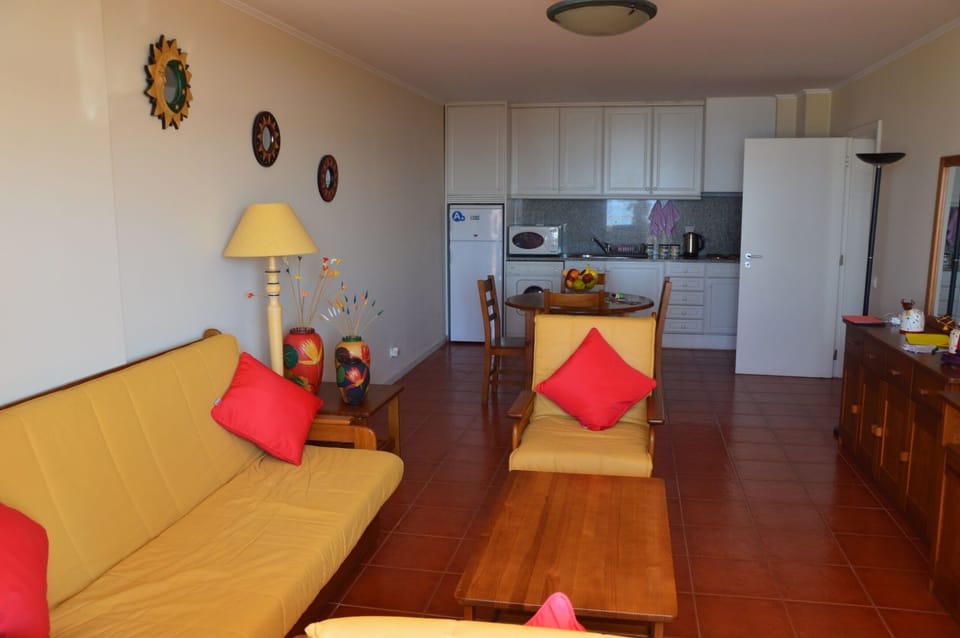 The living room and kitchenette