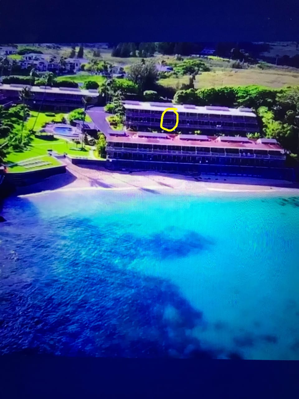 Drone eye view of property and our unit is circled in yellow🌴🌺