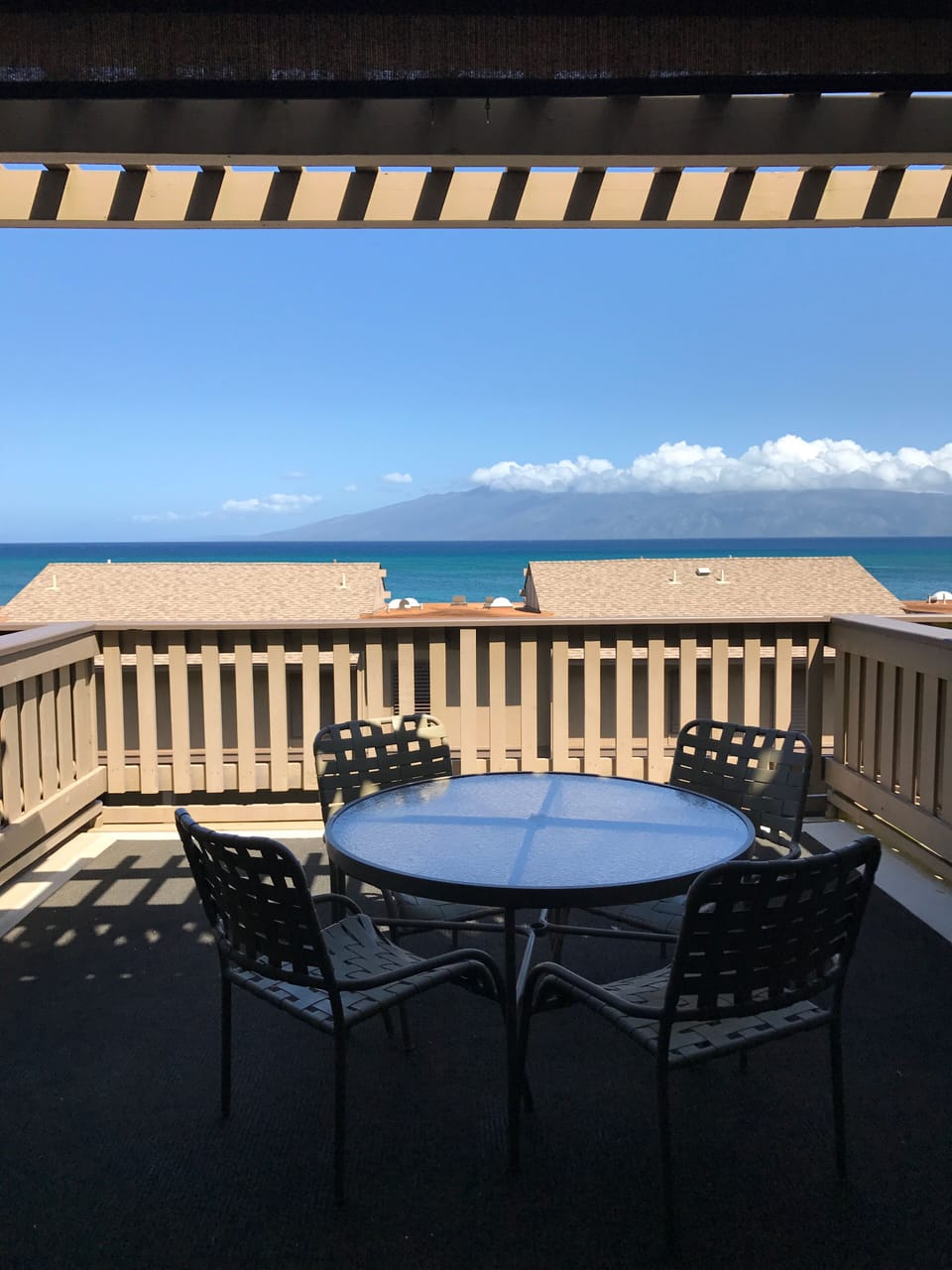 Large lanai off living room with dining table and chairs 