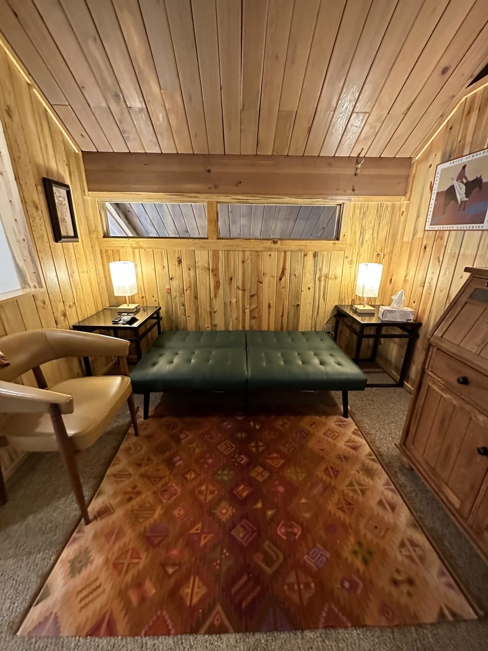 Open sofa bed in third floor office. 