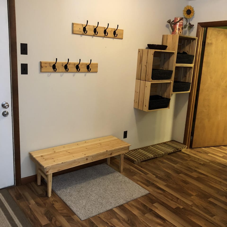 Plenty of storage at entryway for sun and snow gear.