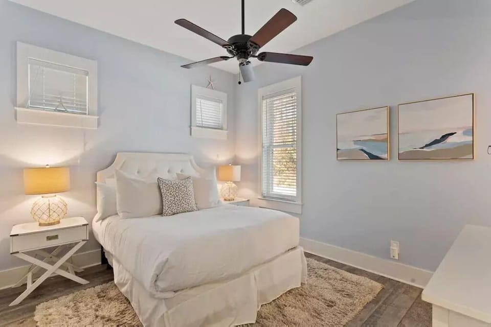 Lower Queen Master with attached full bath and 40" Smart HDTV. 