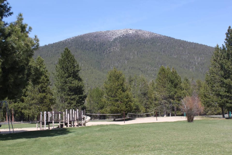 Rec field with play structure, volleyball, and basketball—just a 5-minute walk from the house.