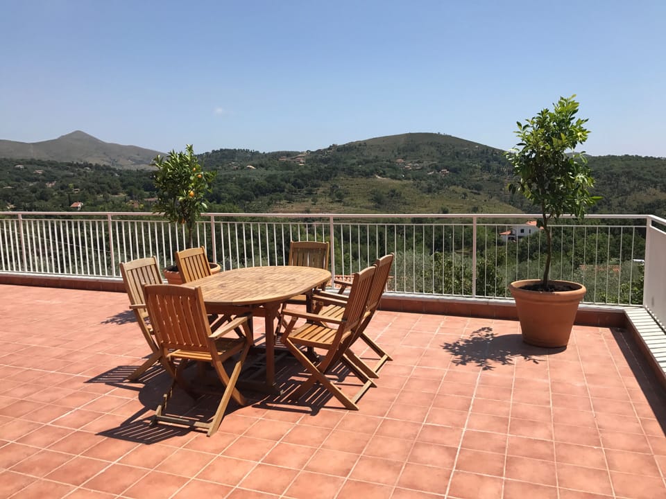 Main terrace has two tables