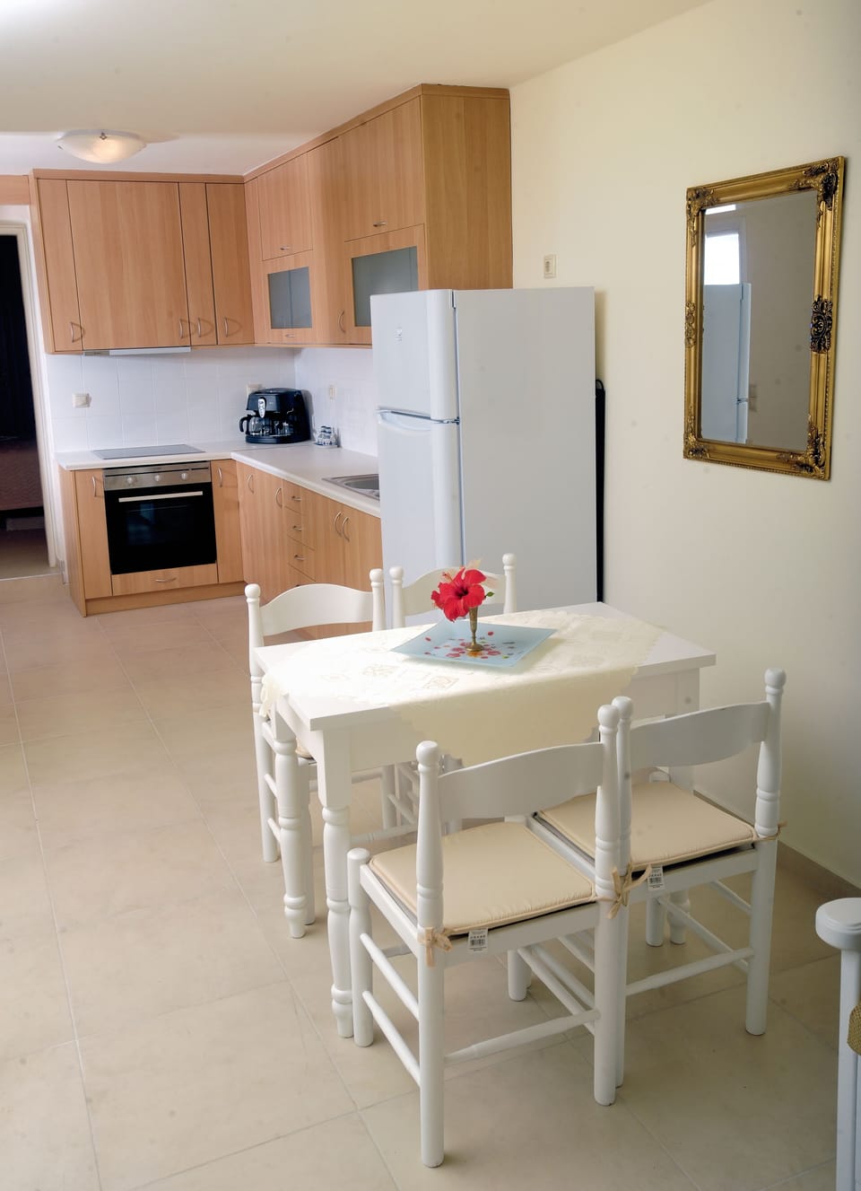 The dining area with the kitchen