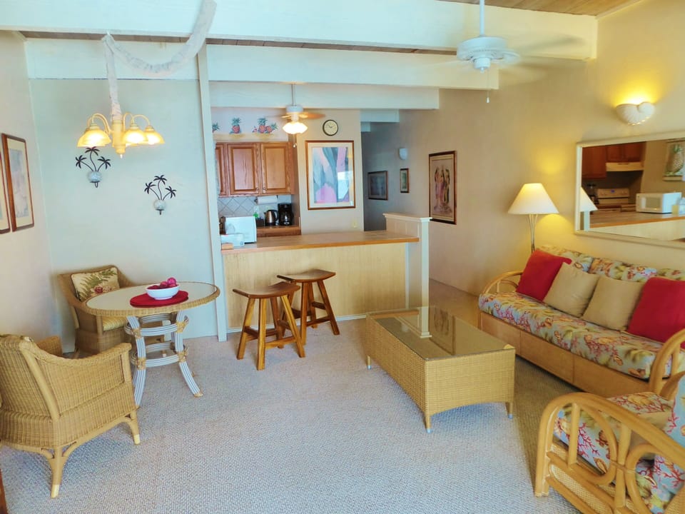 View of living & dining areas and open kitchen.