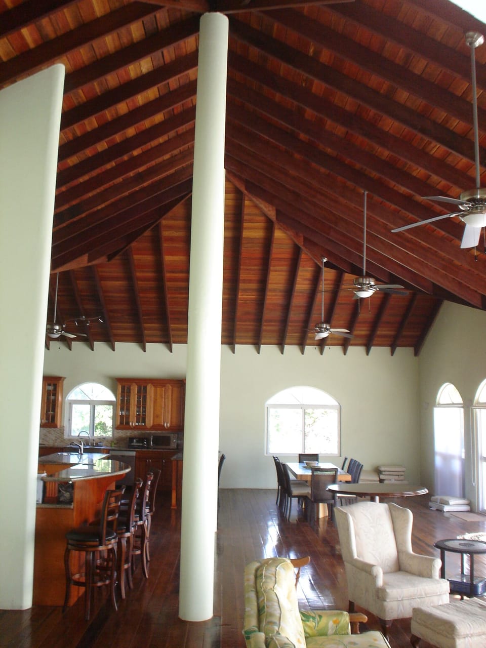 Open concept living room with cathedral ceilings