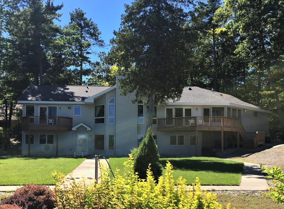 Lake side of the house with walk-out lower level.