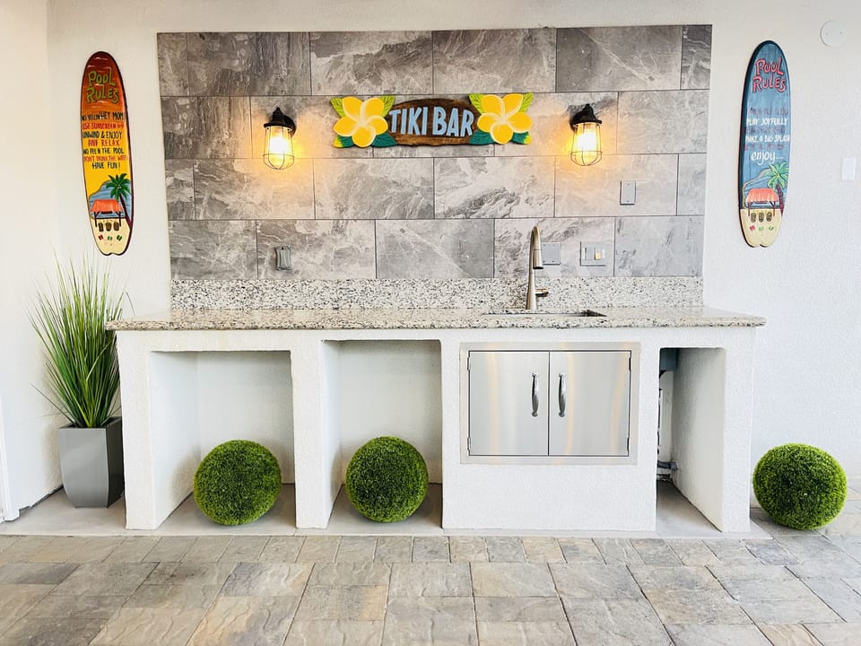 Tiki Themed Buffet w/ Outdoor Sink (Perfect for Outdoor BBQ)