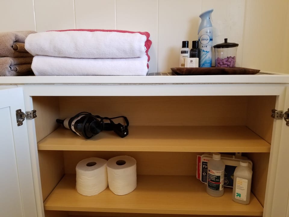 Each bathroom contains some supplies