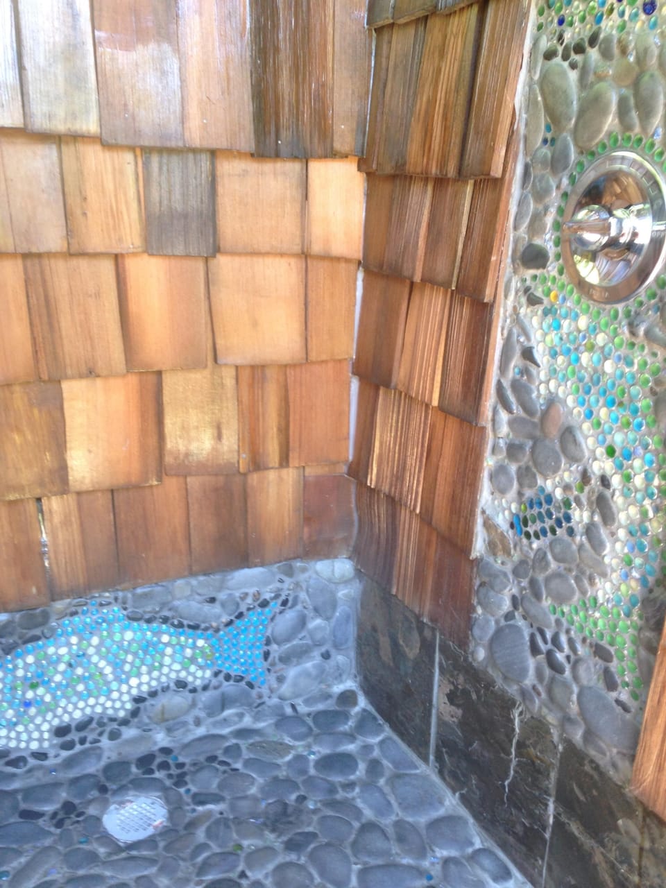 Newly built outdoor shower with hot water on demand.