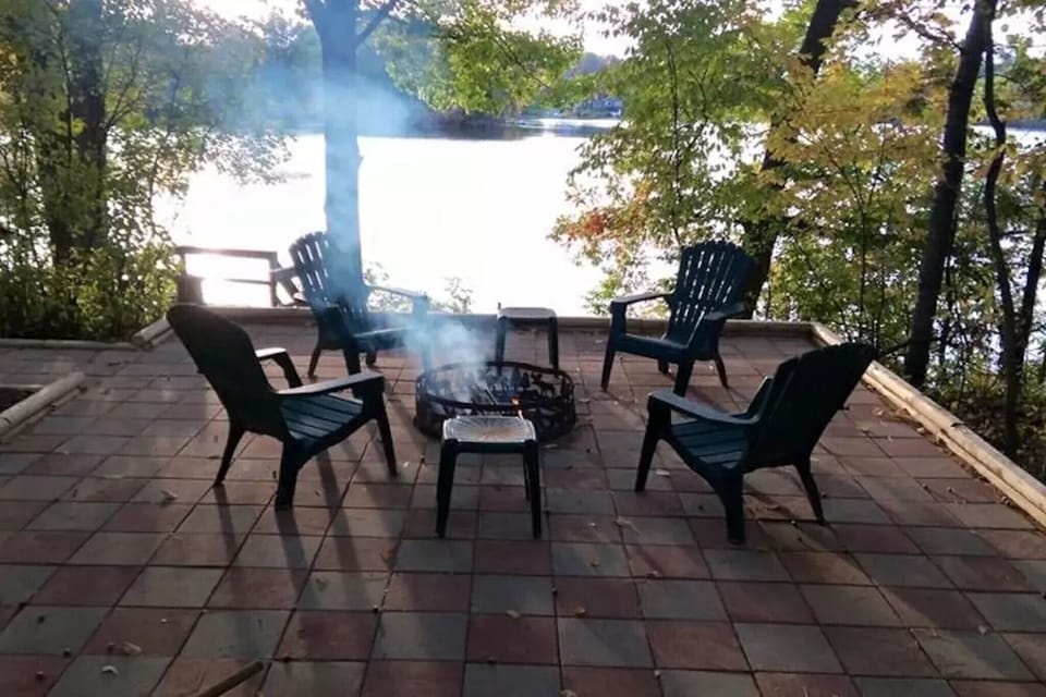 Bonfire patio overlooking the lake.  Amazing sunsets here.