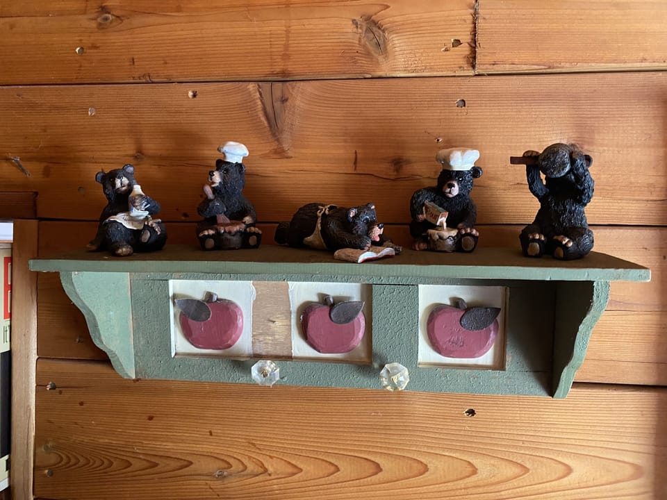 Cooking bears in kitchen overlooking you while you cook.