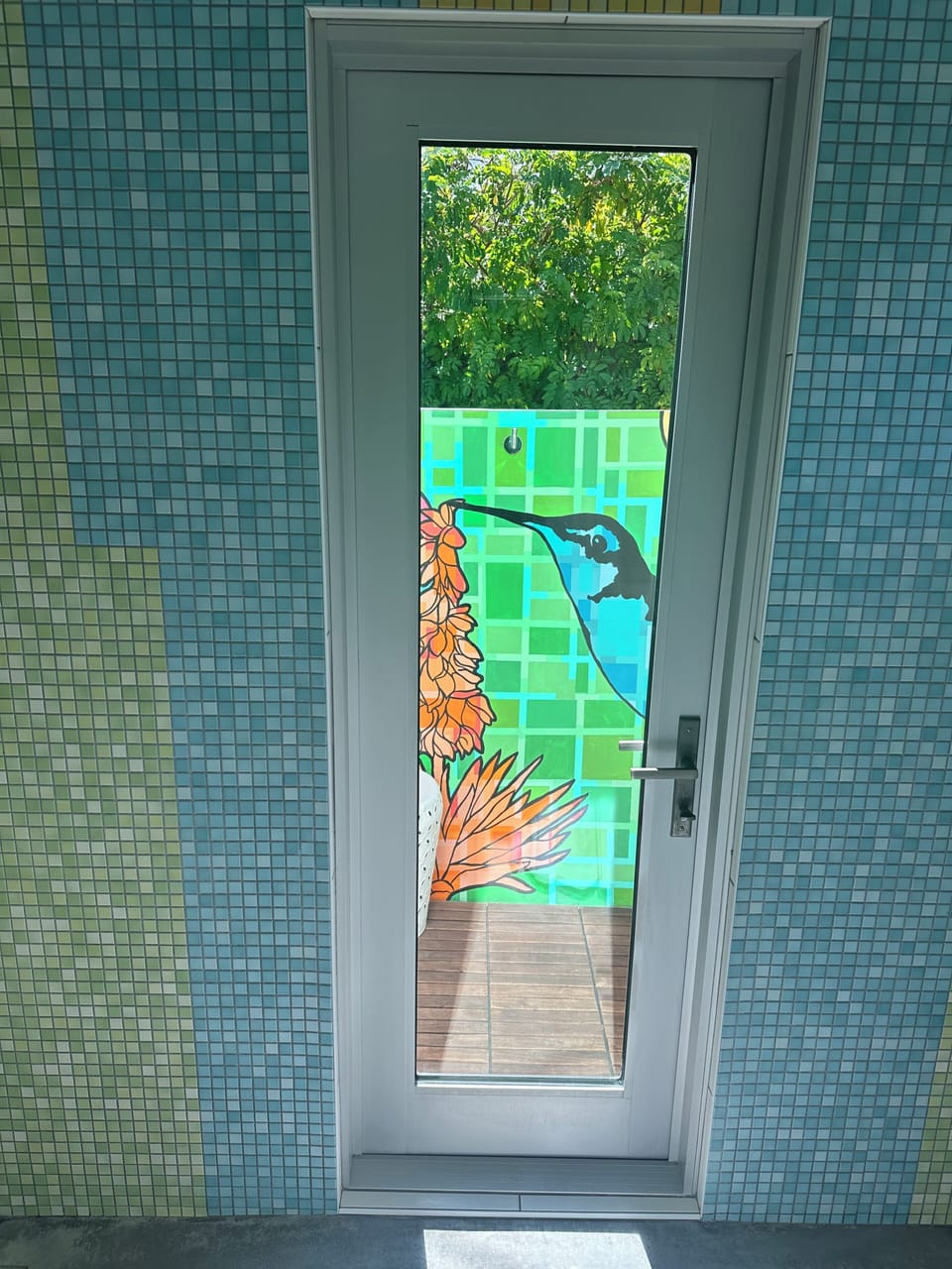 Master Bedroom Shower looking toward outdoor shower privacy wall
