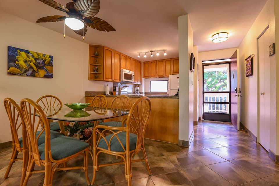 Kitchen opens to dining area for friendly interaction with friends and family.