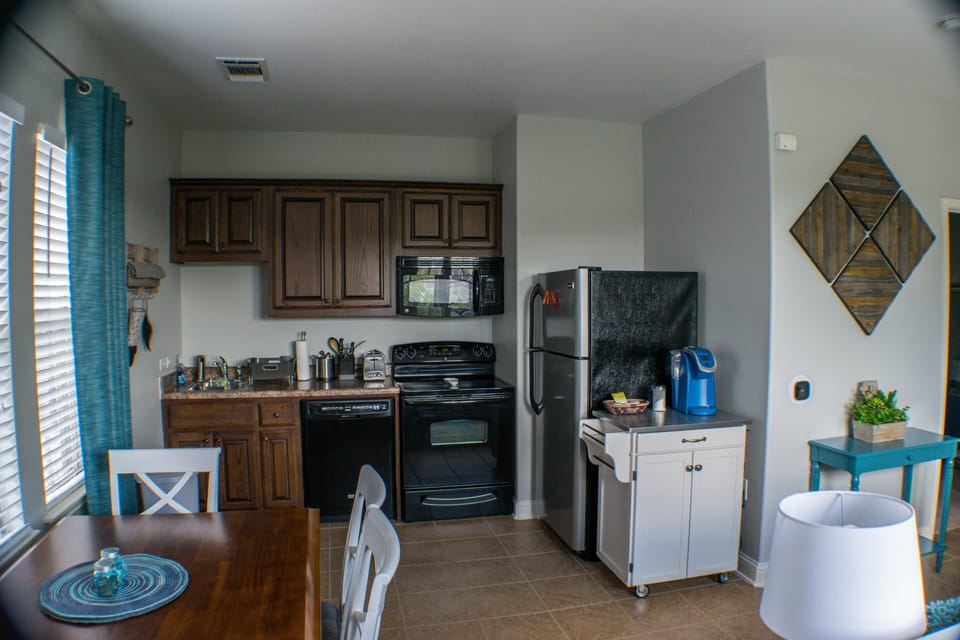 Fully stocked kitchen allows you to prepare most meals with your own groceries.