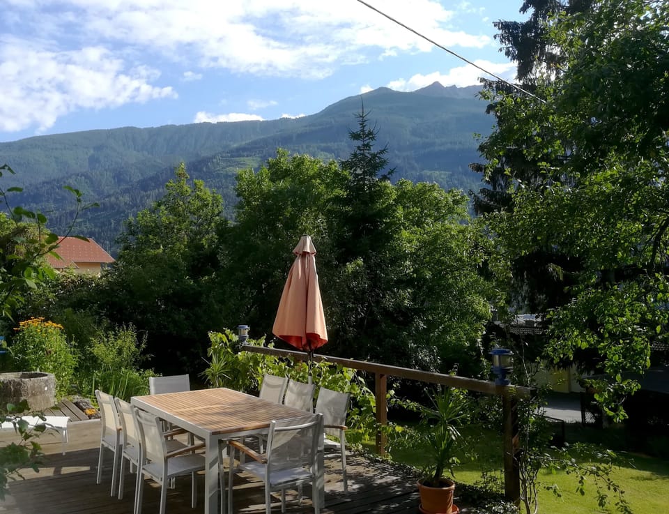 The decking in the garden with our new table and chairs